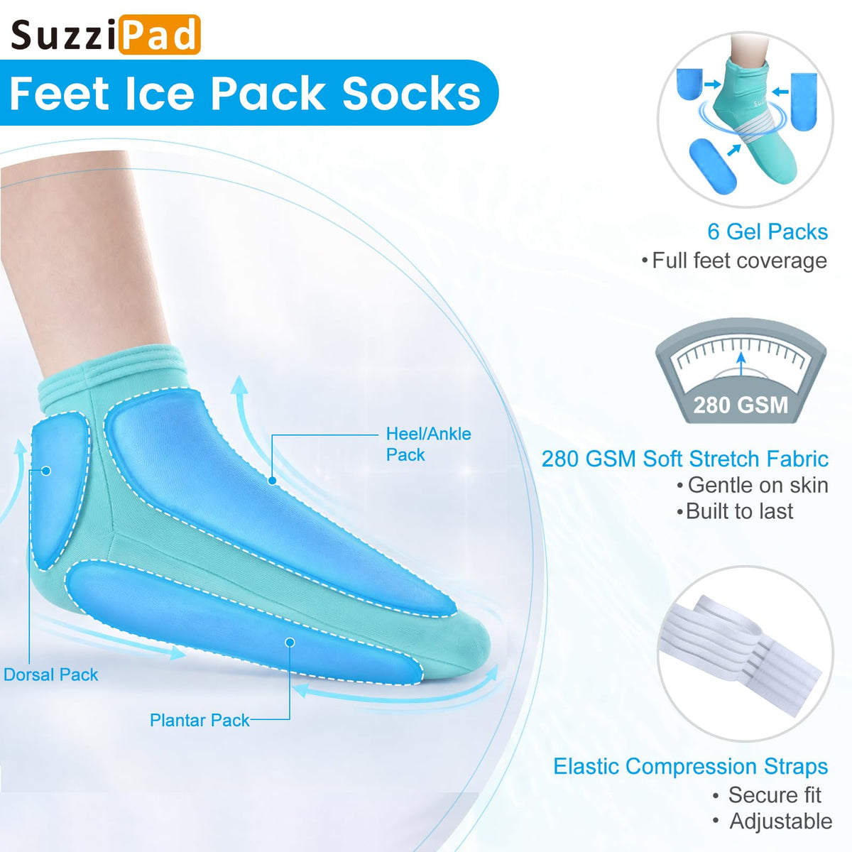 SuzziPad Cold Therapy Gloves Socks Gel Pack Aqua Black Size L NEW
