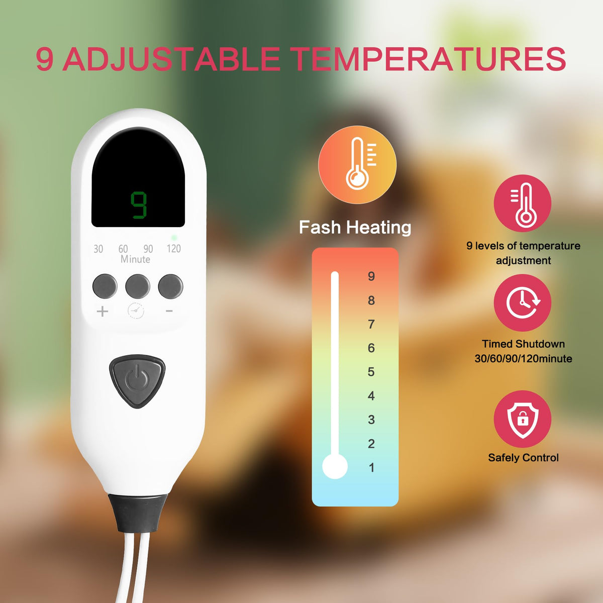 Electric Heating Pad Grey 60x30cm 9 Heat Settings Fast Warm Size 60x30cm NEW