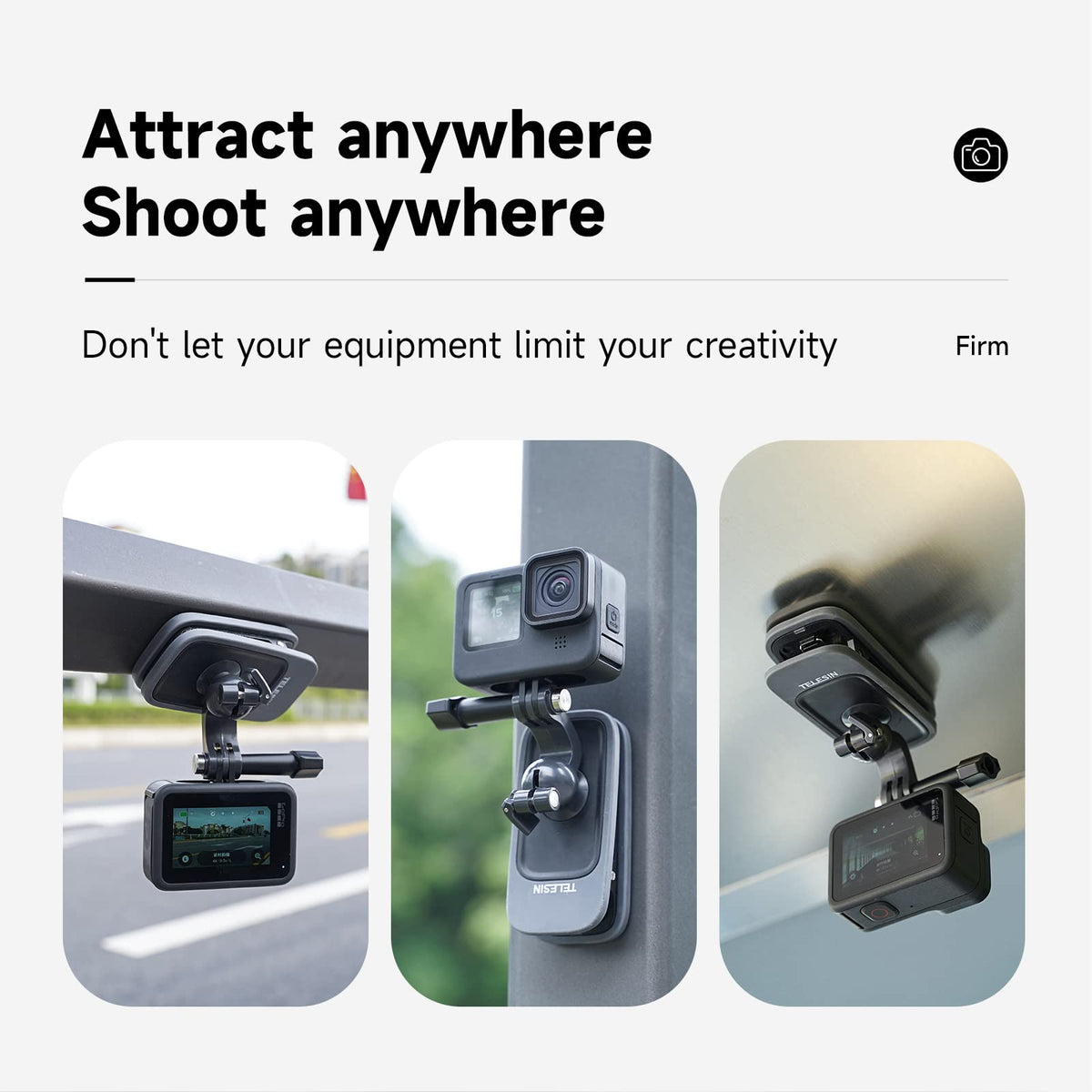 TELESIN Magnetic Mounts Swivel Clip Mount Phone Holder Backpack - Black NEW