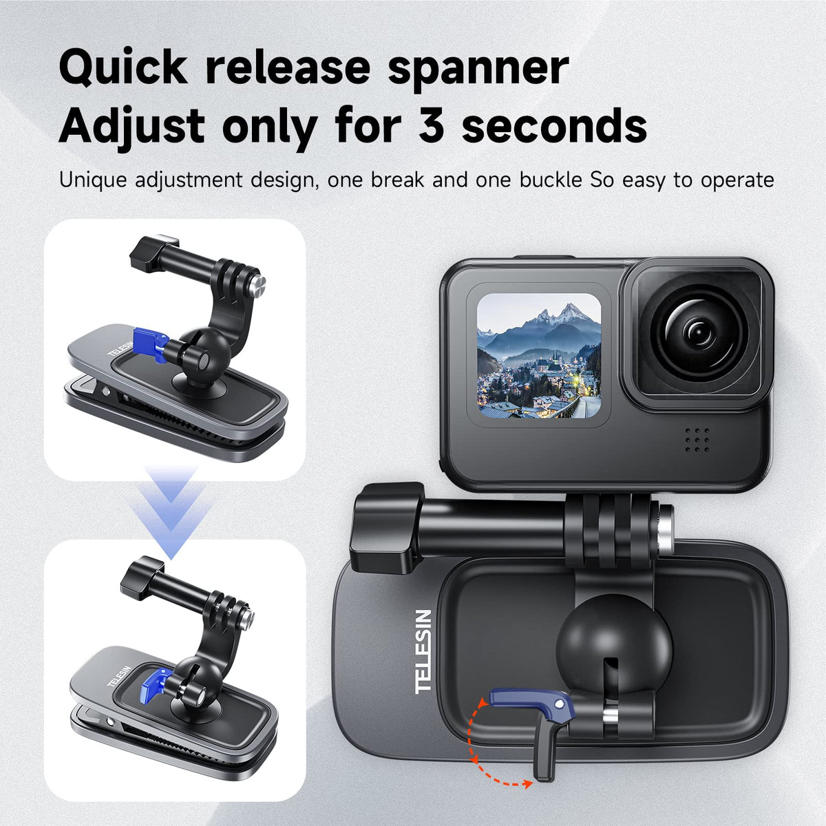 TELESIN Magnetic Mounts Swivel Clip Mount Phone Holder Backpack - Black NEW
