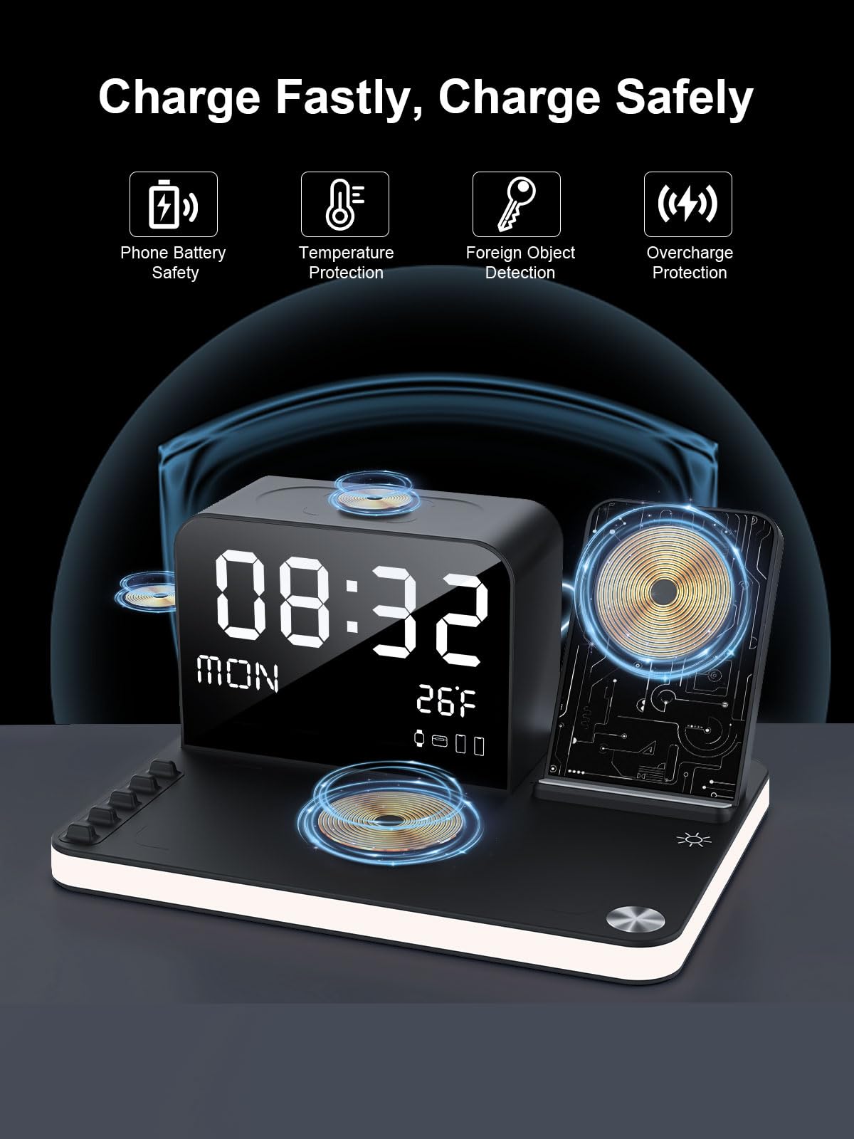 BLKE 7-in-1 Wireless Charging Station with Clock & Night Light Black DEMO