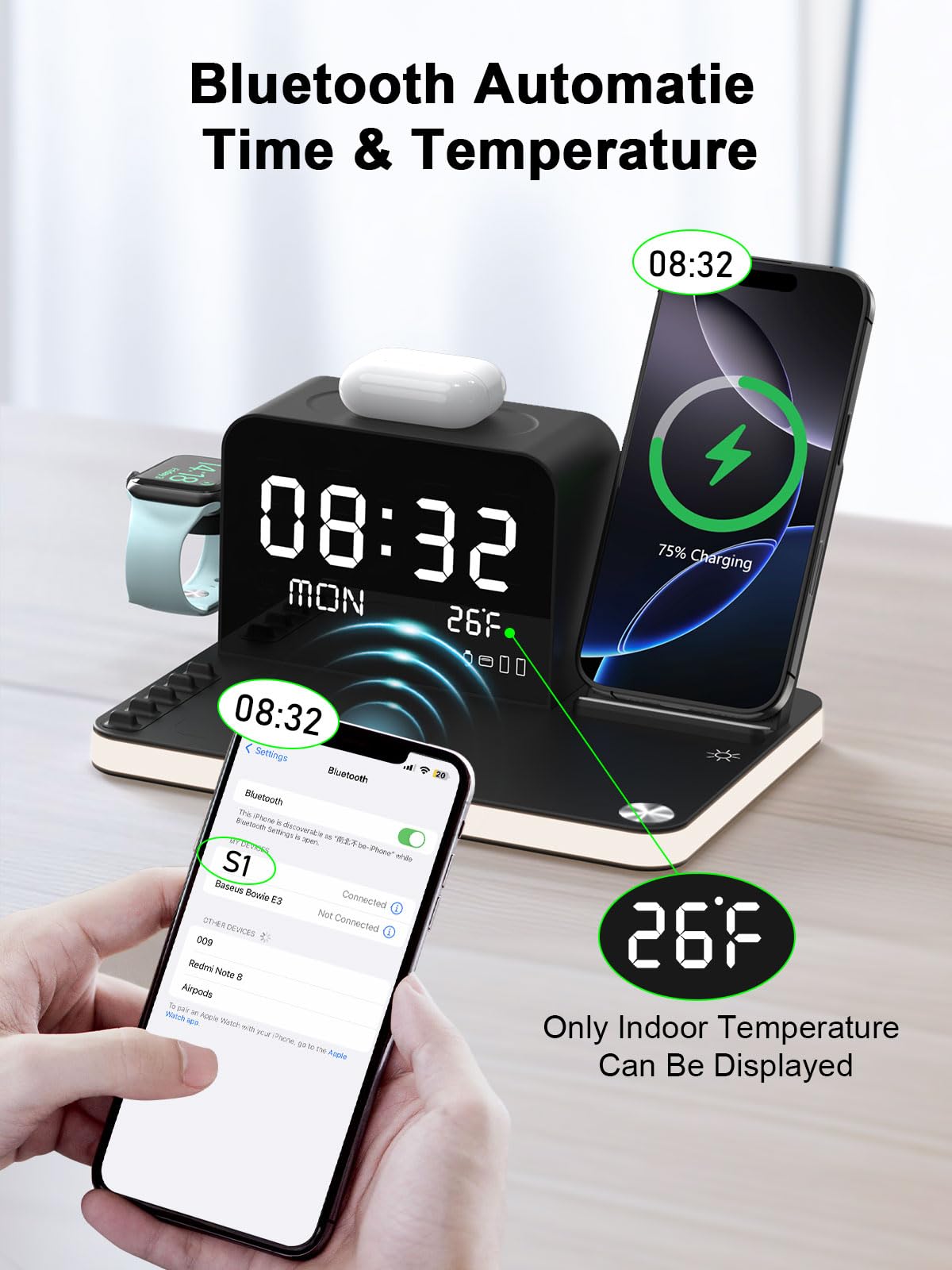 BLKE 7-in-1 Wireless Charging Station with Clock & Night Light Black DEMO