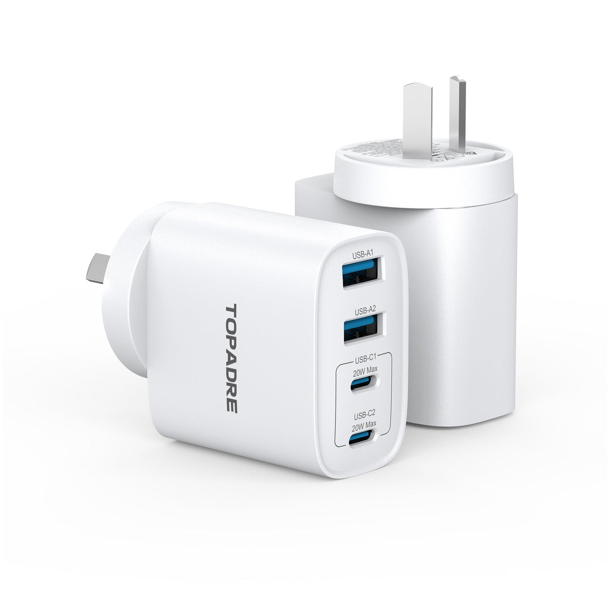 TOPADRE 40W USB-C Fast Charging 4-Port Power Adapter White 2-Pack DEMO