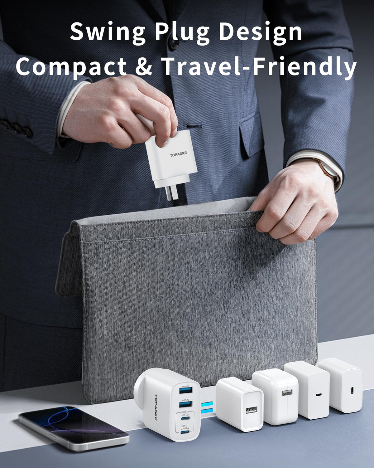 TOPADRE 40W USB-C Fast Charging 4-Port Power Adapter White 2-Pack DEMO