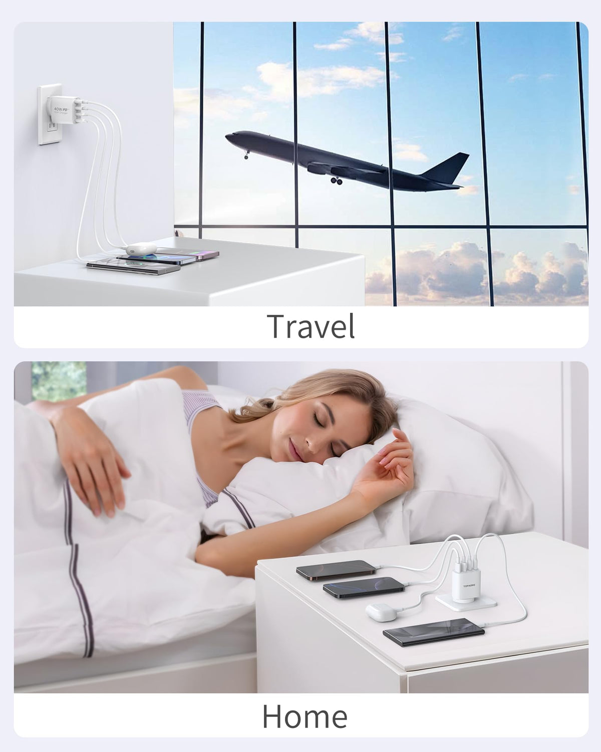 TOPADRE 40W USB-C Fast Charging 4-Port Power Adapter White 2-Pack DEMO
