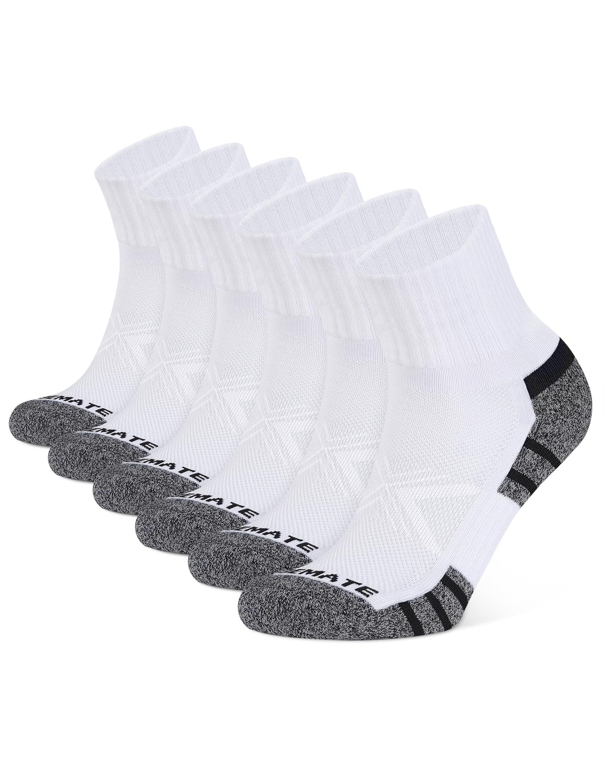 CLOSEMATE Mens Athletic Quarter Ankle Socks White Grey Medium NEW