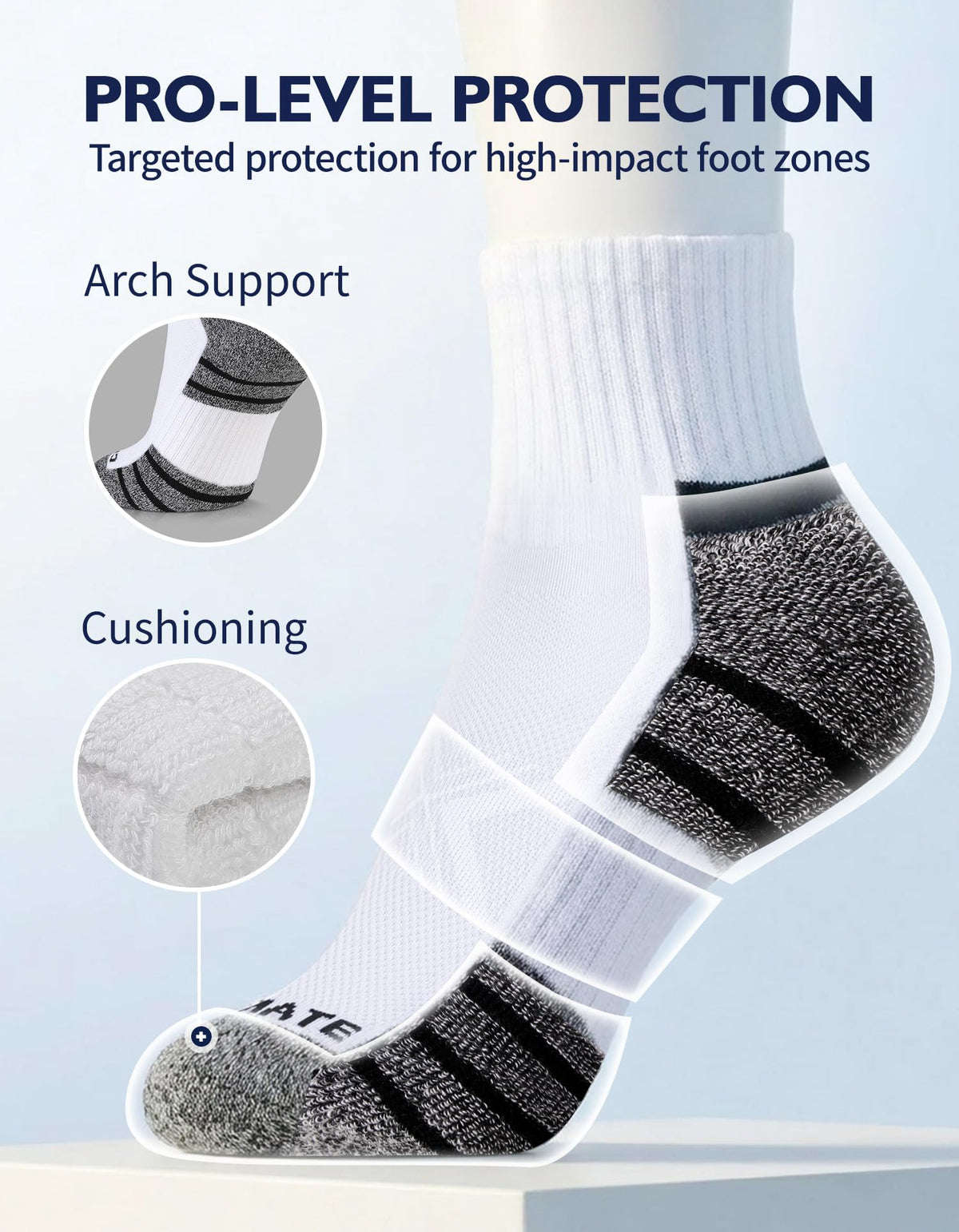 CLOSEMATE Mens Athletic Quarter Ankle Socks White Grey Medium NEW