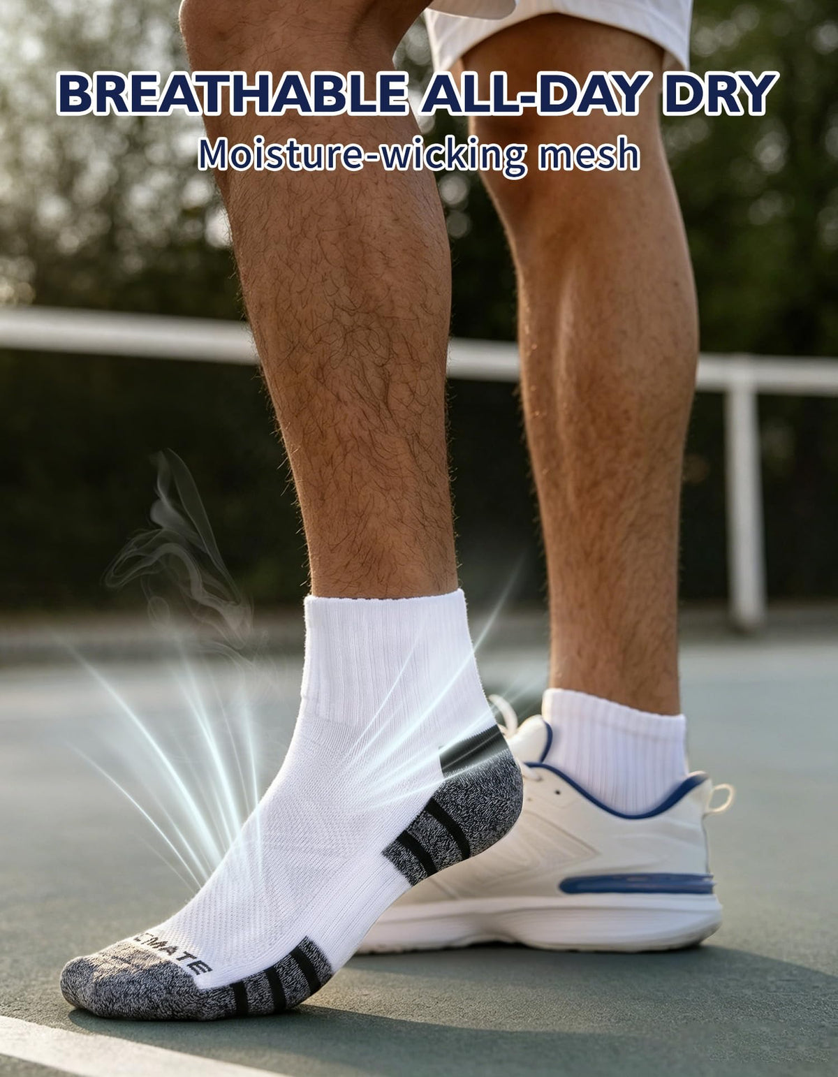CLOSEMATE Mens Athletic Quarter Ankle Socks White Grey Medium NEW