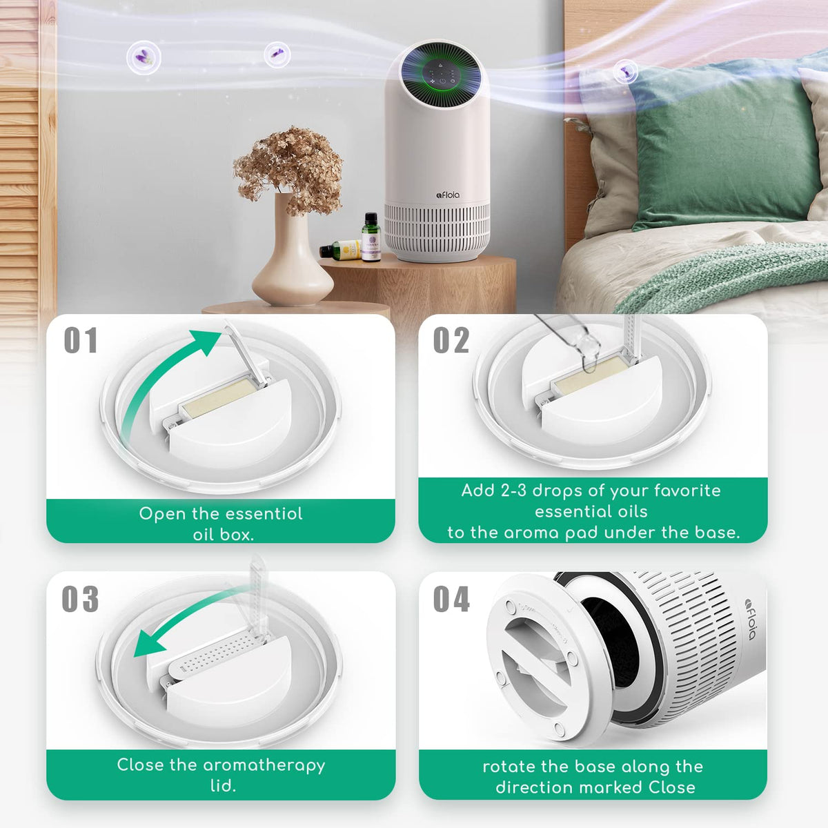 Afloia Air Purifier with Essential Oil Diffuser H13 HEPA NEW