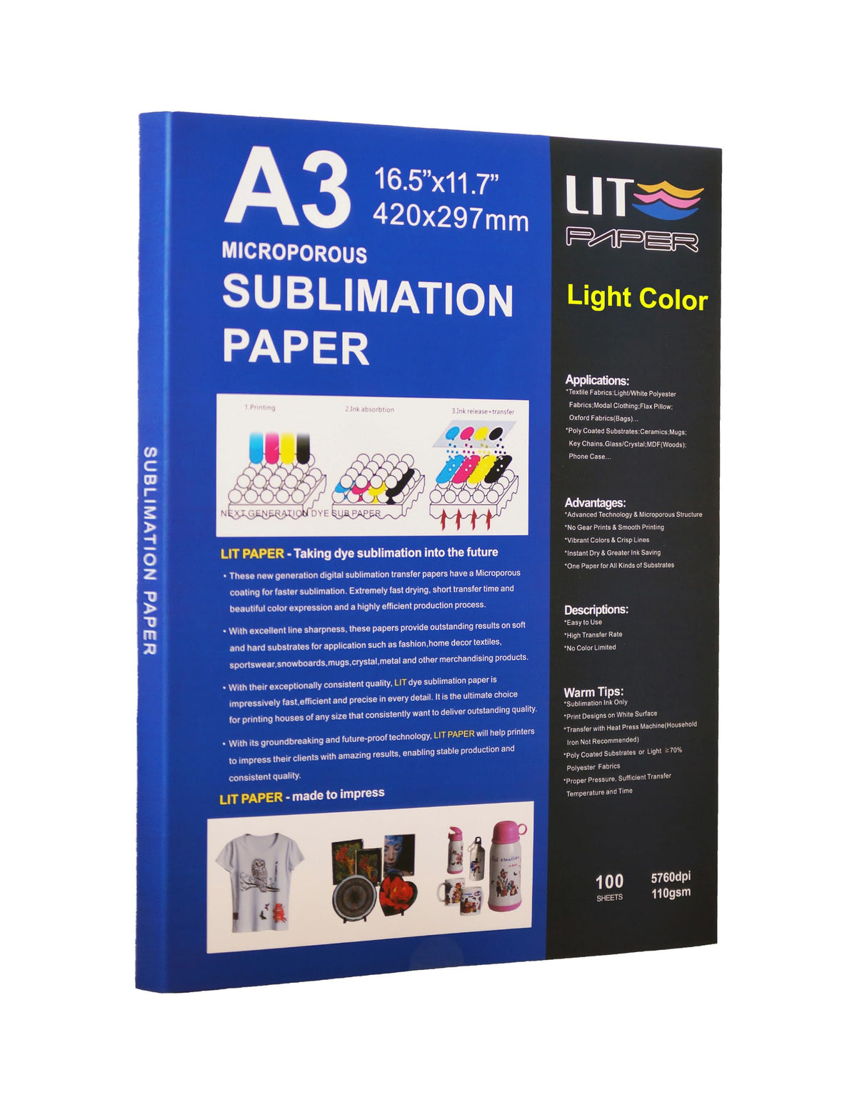 LIT PAPER A3 Sublimation Heat Transfer 110gsm White Size A3 NEW