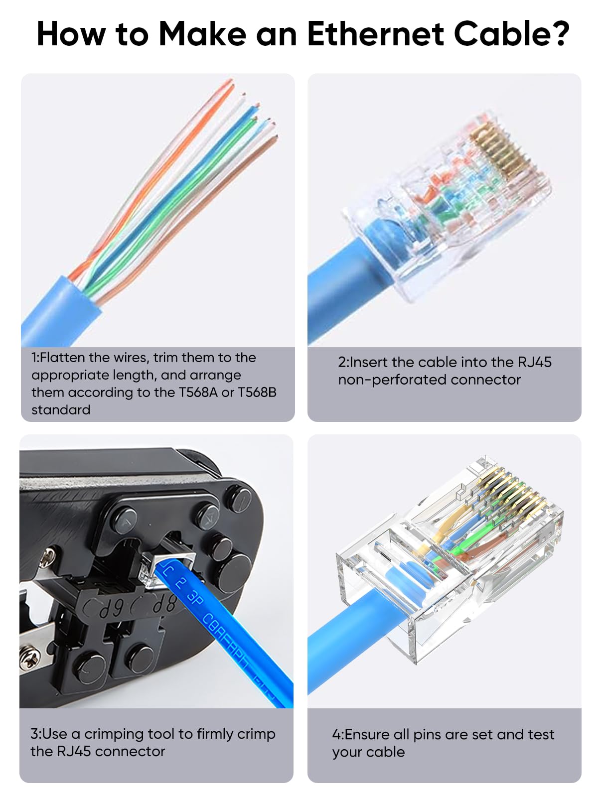 CableCreation Cat 6 RJ45 Connectors 100-Pack UTP Ethernet Cable NEW