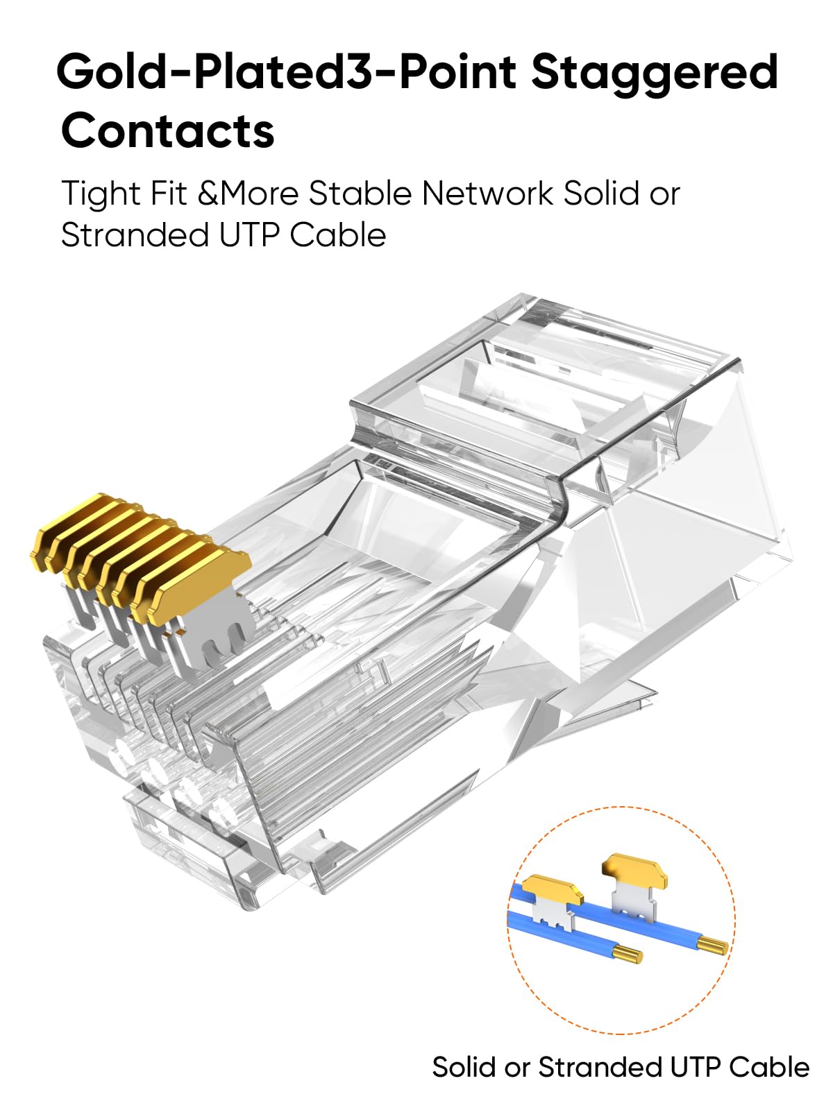 CableCreation Cat 6 RJ45 Connectors 100-Pack UTP Ethernet Cable NEW