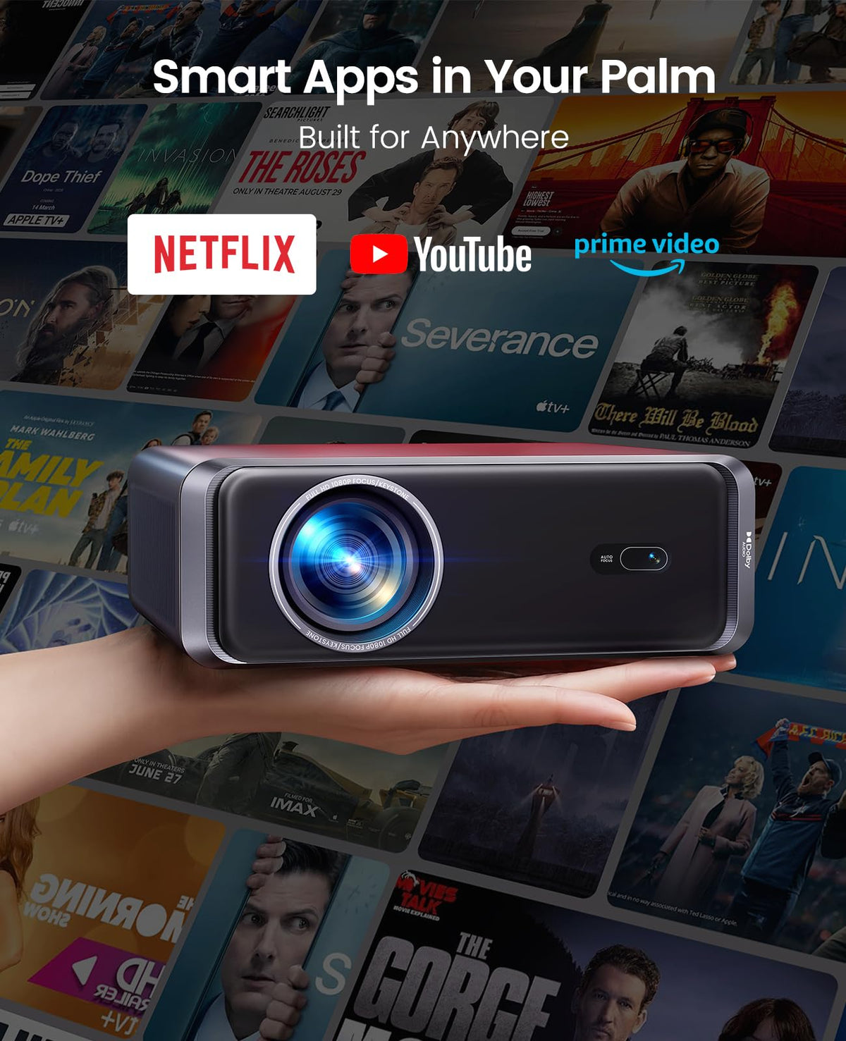 iWIMIUS P65 4K Projectors Portable Smart Projector 1000 ANSI Dolby Audio Black