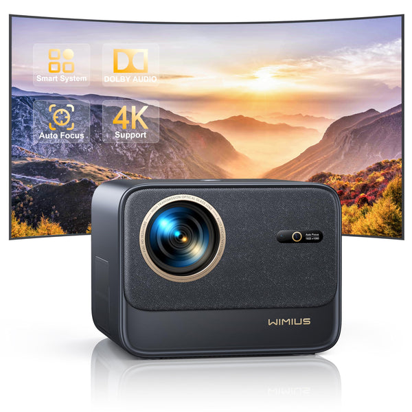 WiMiUS 4K Projectors Projector 32000 Lumen Auto Focus Dolby Audio Black