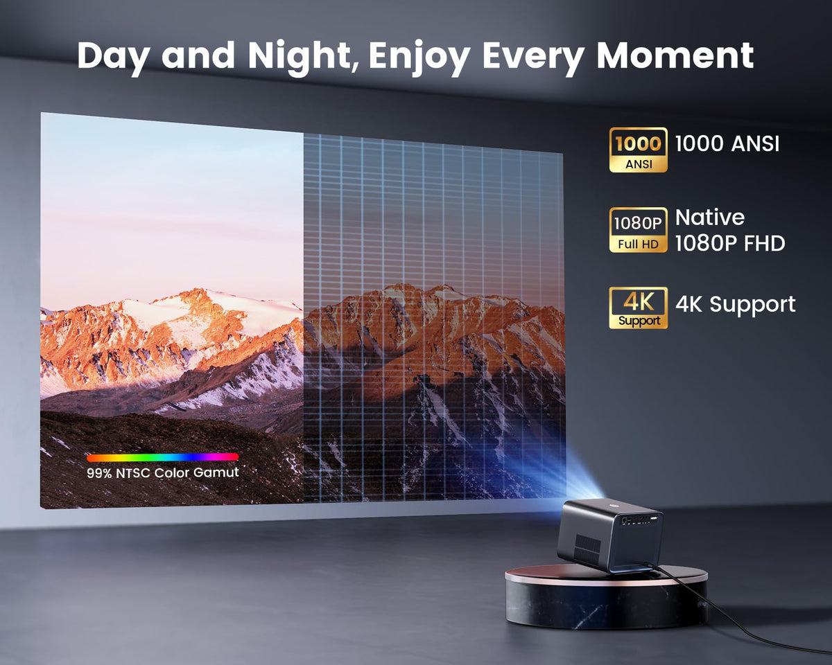 WiMiUS 4K Projectors Projector 32000 Lumen Auto Focus Dolby Audio Black