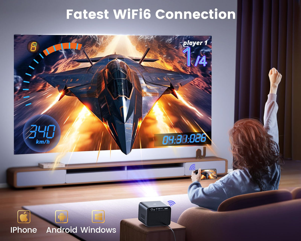 WiMiUS 4K Projectors Projector 32000 Lumen Auto Focus Dolby Audio Black