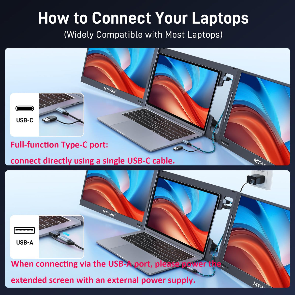 MT-VIKI 15.6" Monitors FHD Portable Monitor Triple Laptop Screen Extender DEMO