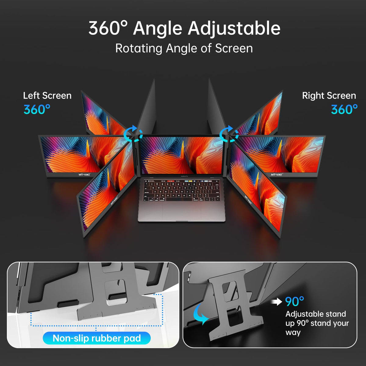 MT-VIKI 15.6" Monitors FHD Portable Monitor Triple Laptop Screen Extender DEMO