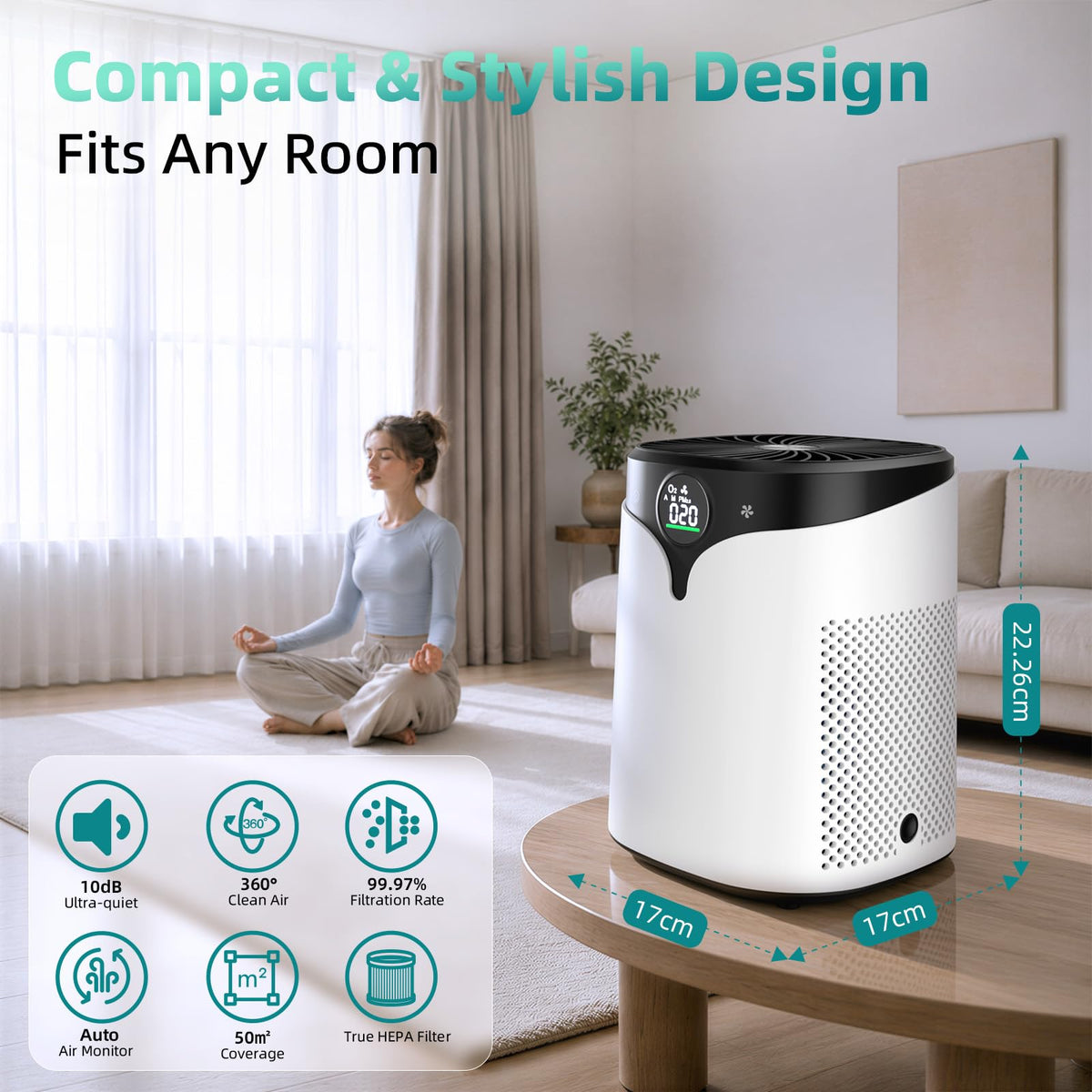 Air Purifier Air Purifiers 360° Intake HEPA Filter Bedroom Home Quiet White DEMO