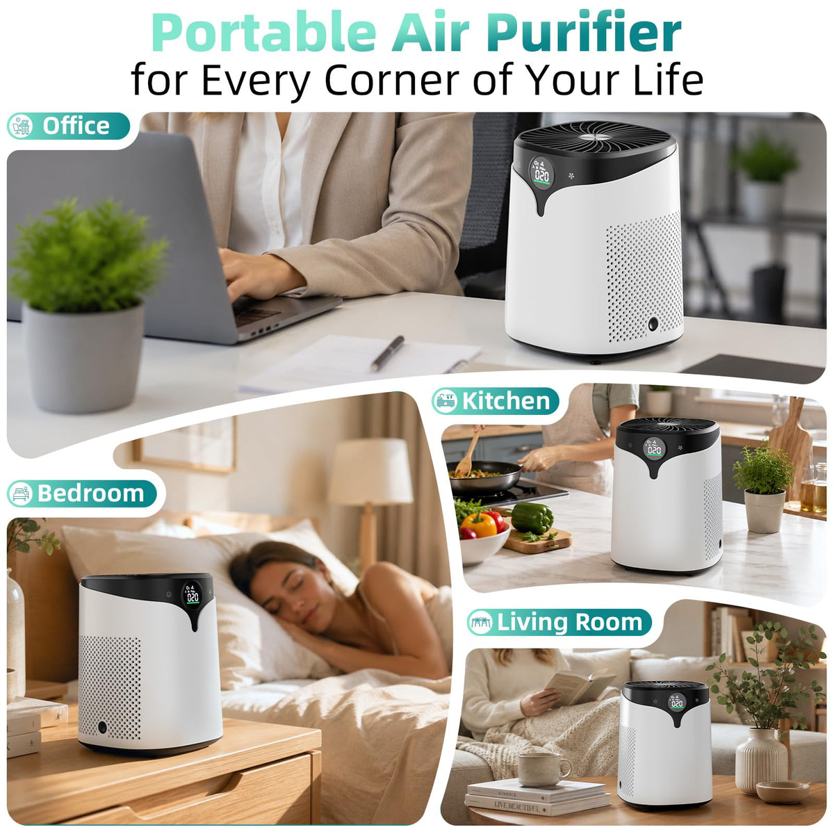 Air Purifier Air Purifiers 360° Intake HEPA Filter Bedroom Home Quiet White DEMO
