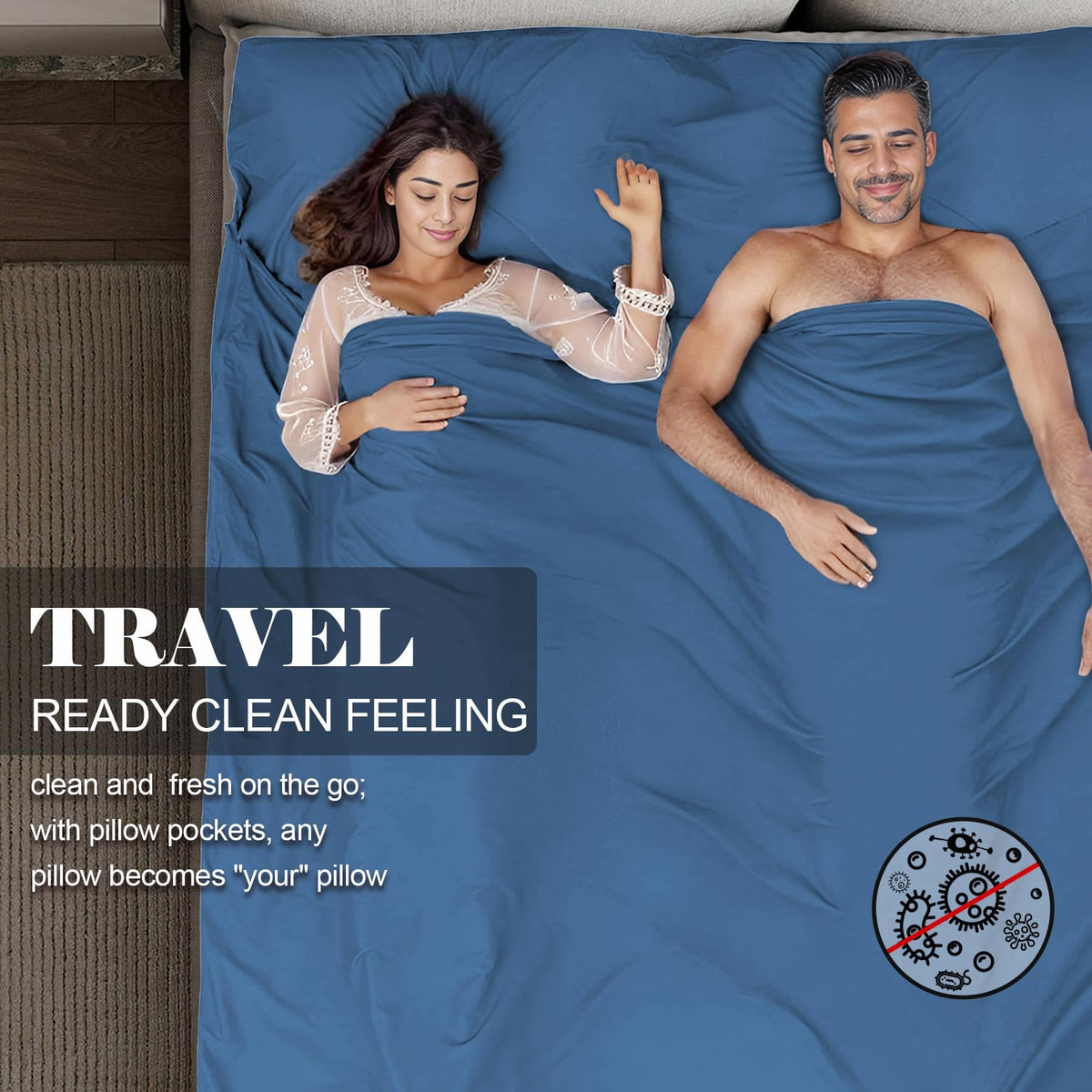 BREENHILL Sleeping Bag Liner Double Blue 70.9" x 82.7" Travel Size NEW