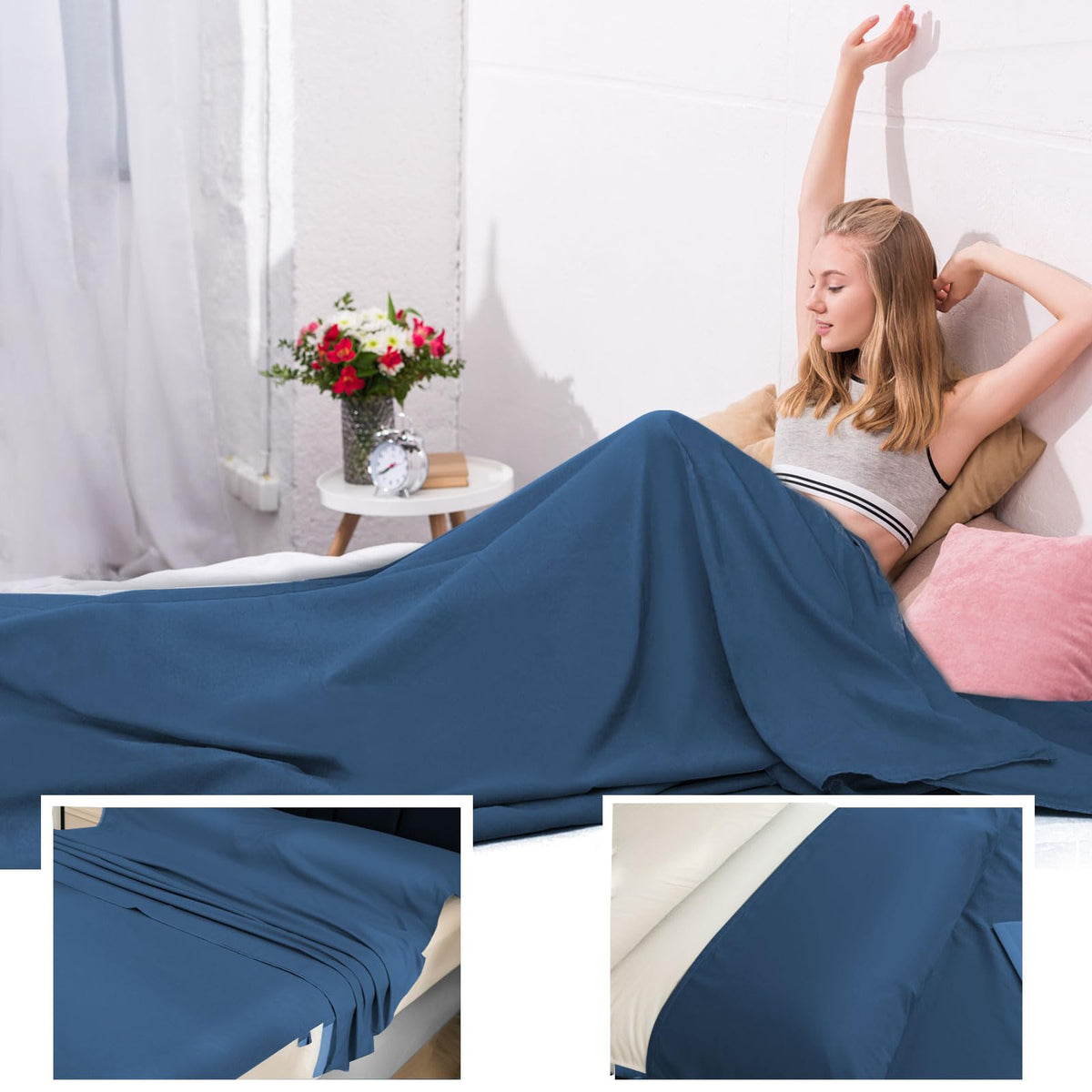 BREENHILL Sleeping Bag Liner Double Blue 70.9" x 82.7" Travel Size NEW