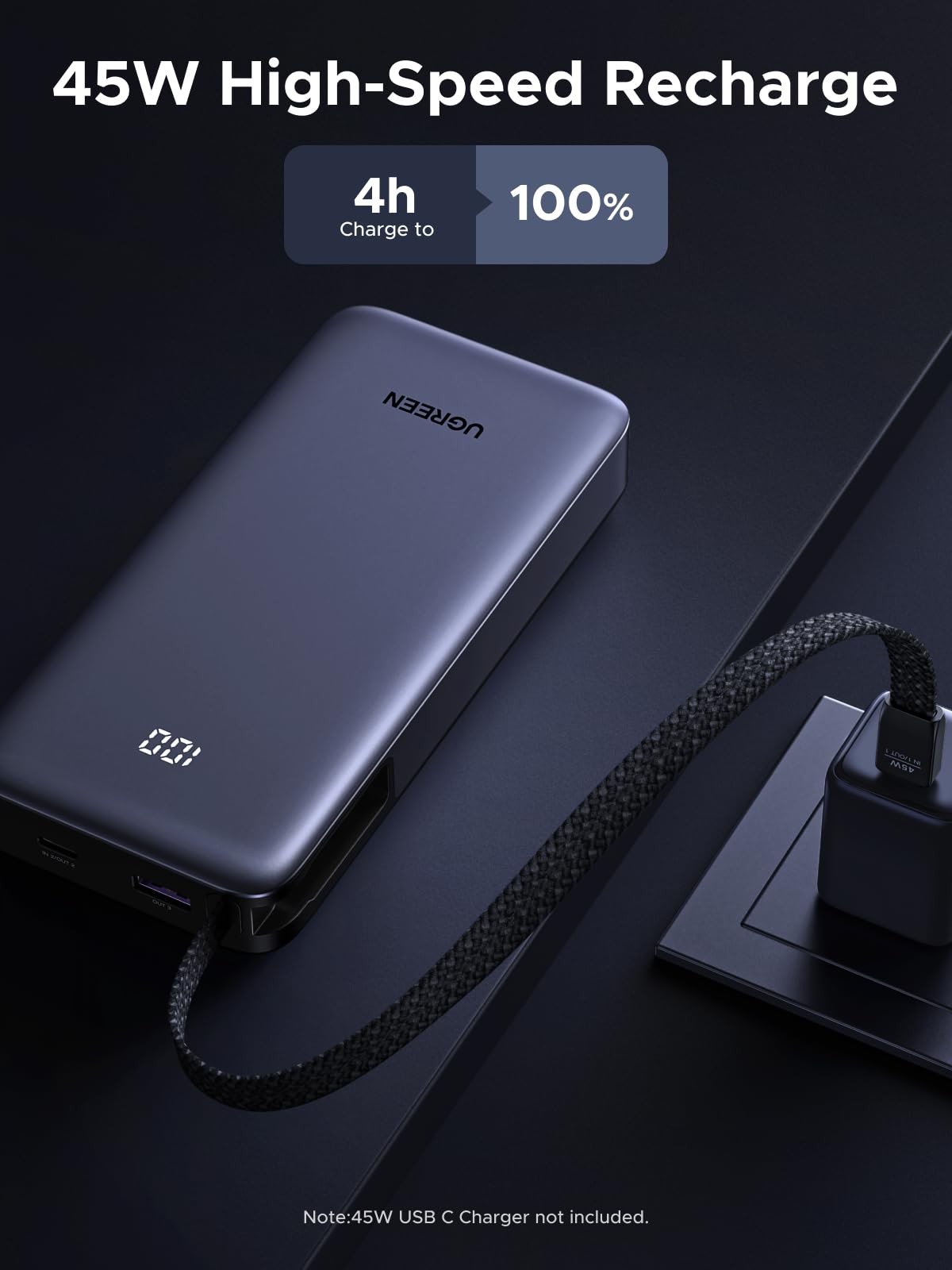 UGREEN 20000mAh Power Bank 45W Fast Charging 3-Port USB-C Grey Size DEMO