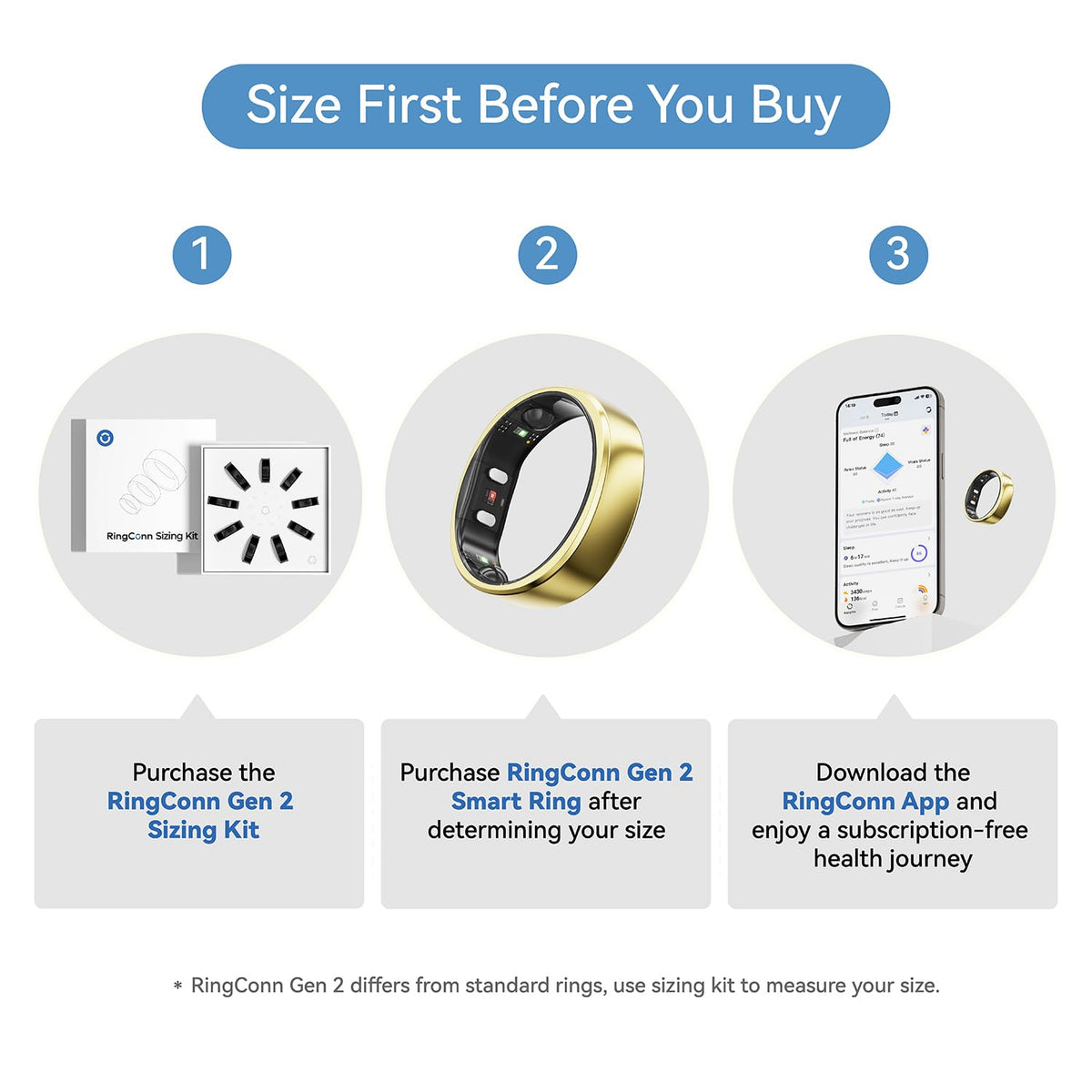 RingConn Gen 2 Smart Ring Sleep Apnea Monitoring Activity Tracker Gold DEMO