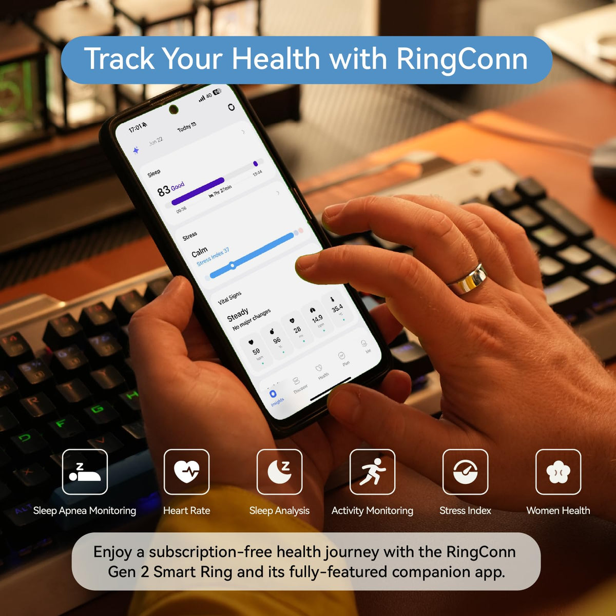 RingConn Gen 2 Smart Ring Sleep Apnea Monitoring Activity Tracker Gold DEMO