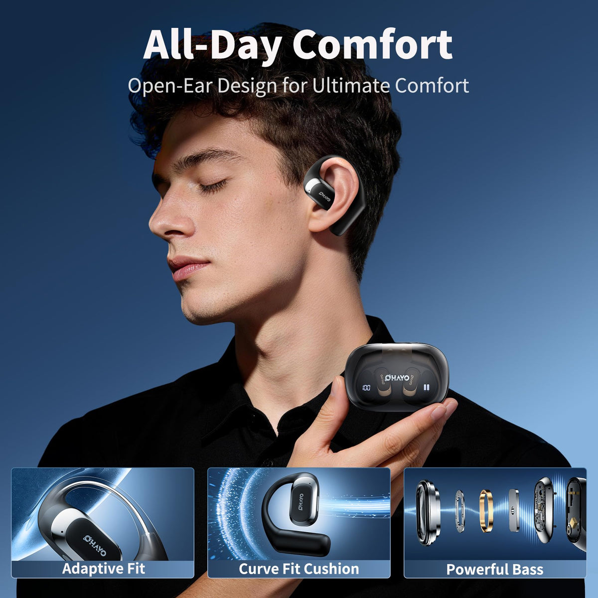OHAYO Open-Ear Headphones Bluetooth 5.4 Ergonomic Earhook Black DEMO