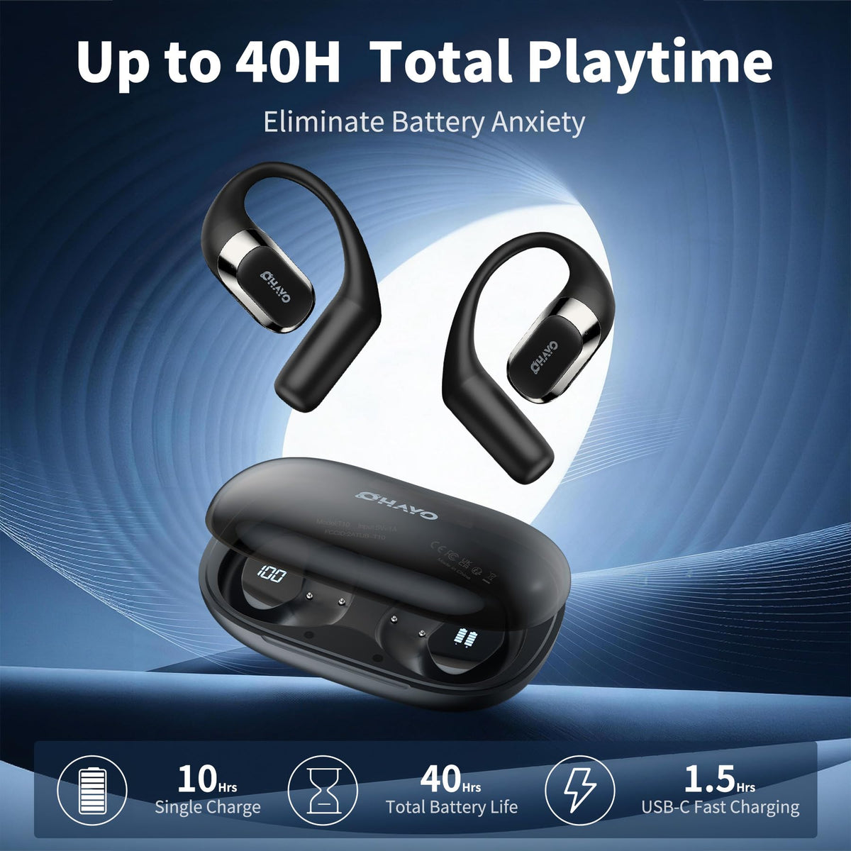 OHAYO Open-Ear Headphones Bluetooth 5.4 Ergonomic Earhook Black DEMO
