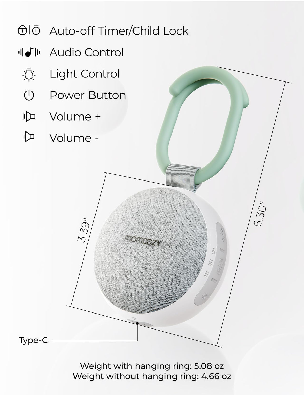 Momcozy White & Green Sound Machine Night Light Sleep Soother NEW