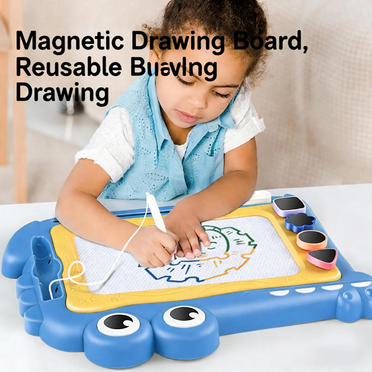 Magnetic Drawing Board Blue Erasable Doodle Pad for Kids Toddlers NEW