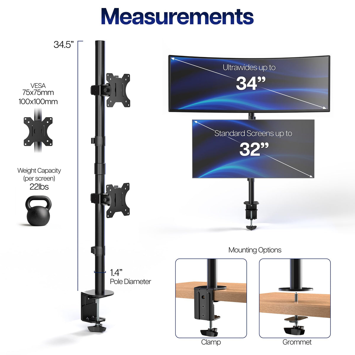 VIVO Dual LCD Monitor Desk Mount Stand Heavy Duty Stacked - Black NEW