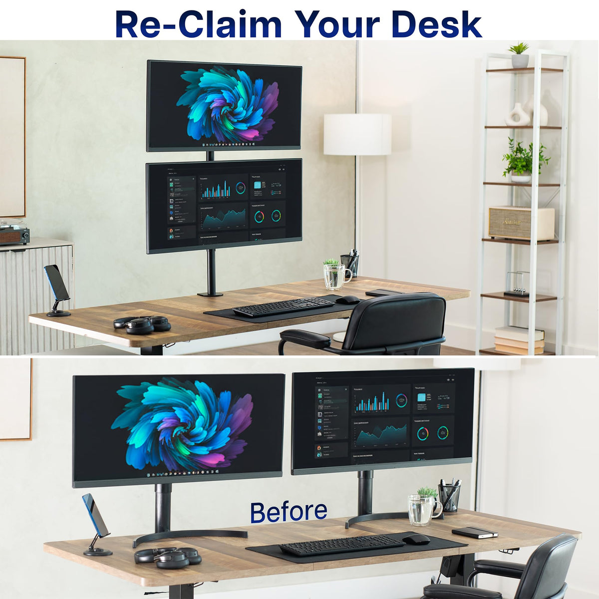 VIVO Dual LCD Monitor Desk Mount Stand Heavy Duty Stacked - Black NEW