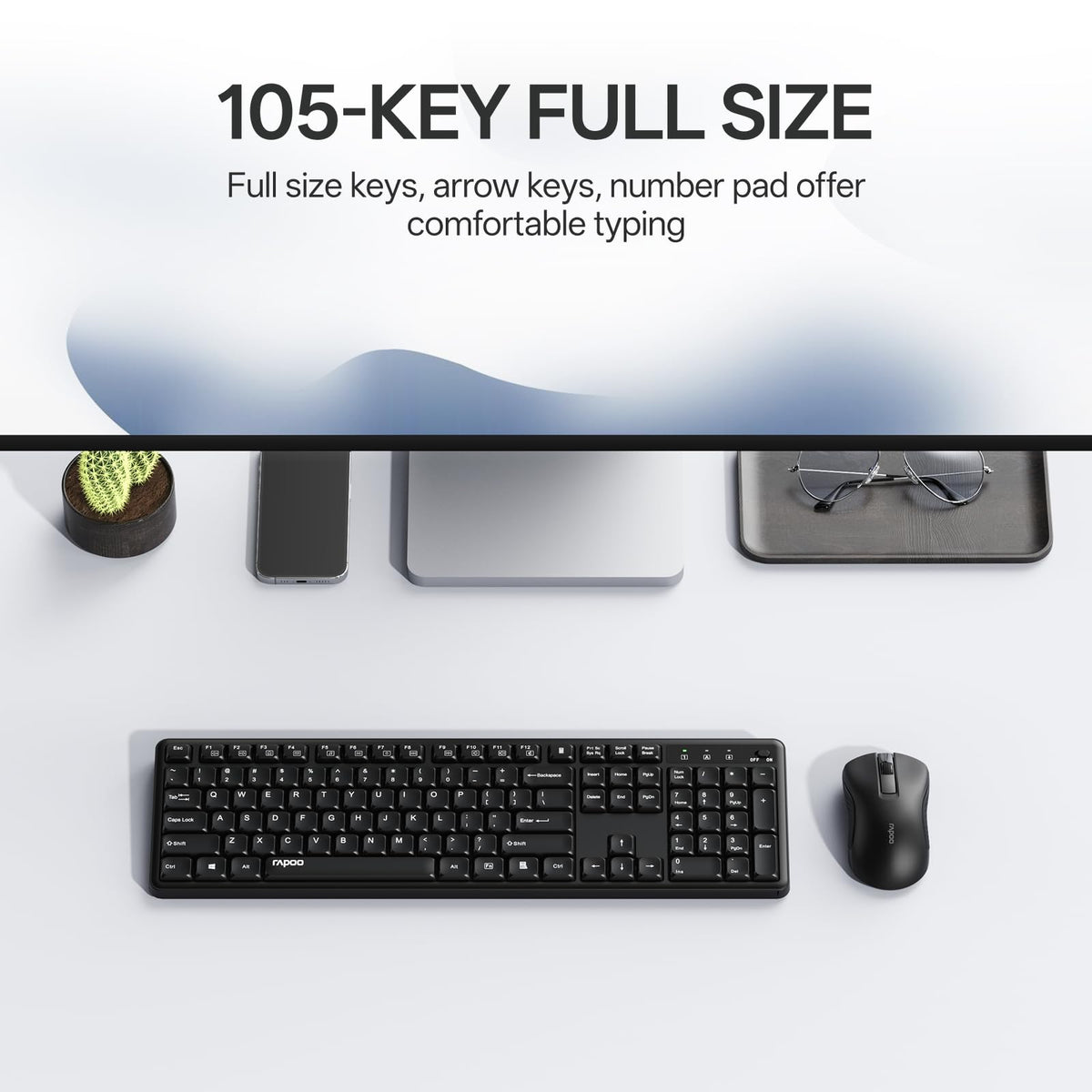 Rapoo X2100 Wireless Keyboard Mouse Combo 2.4GHz USB Black Full Size DEMO