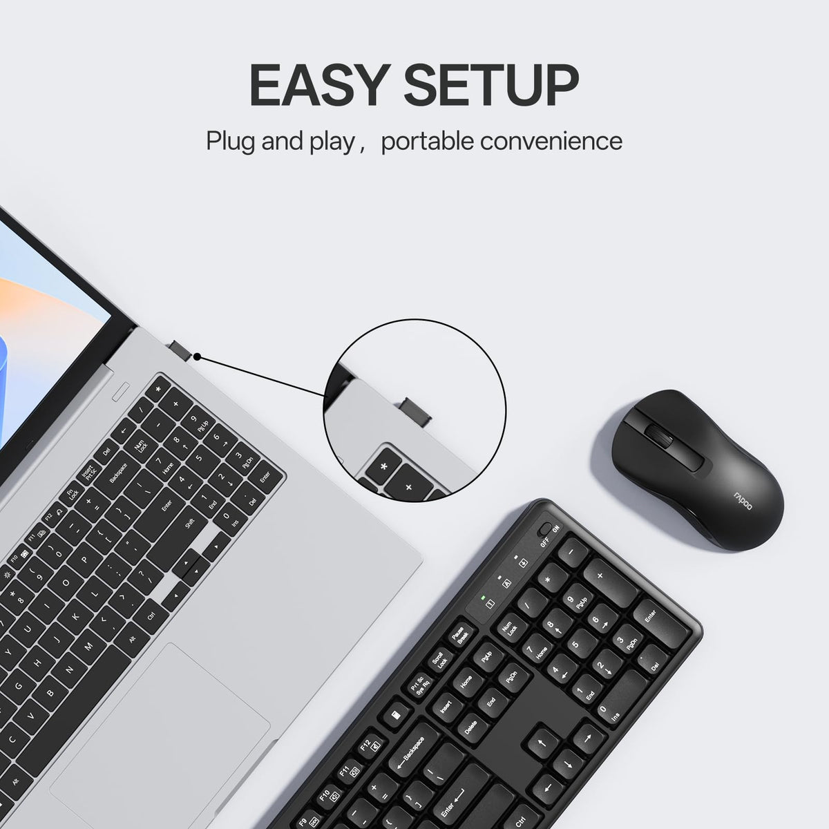 Rapoo X2100 Wireless Keyboard Mouse Combo 2.4GHz USB Black Full Size DEMO