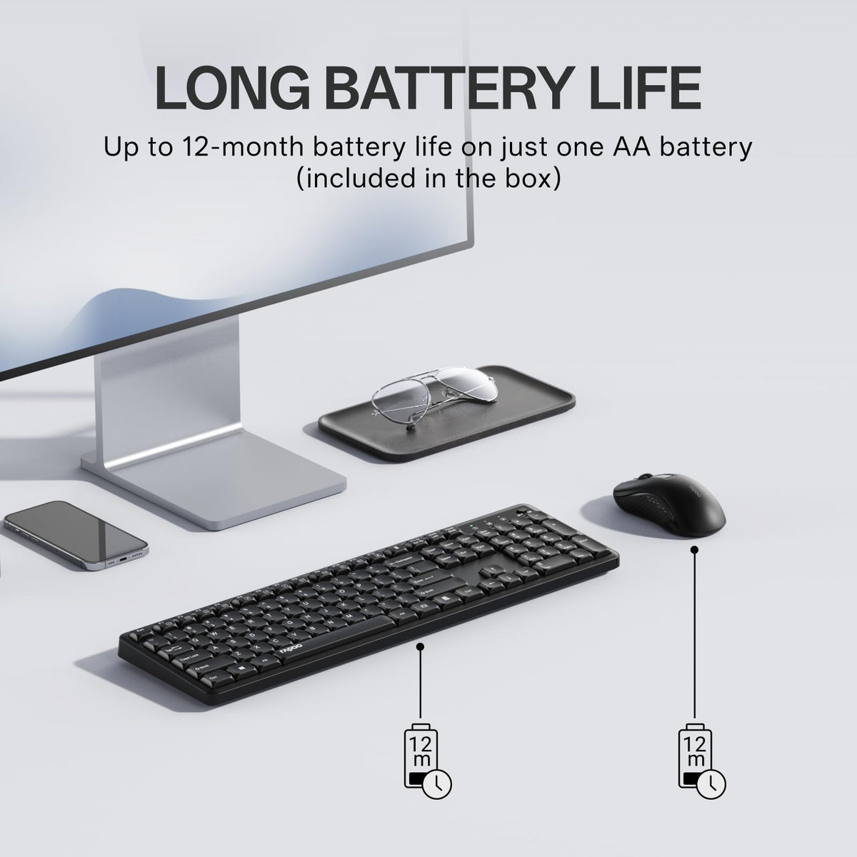 Rapoo X2100 Wireless Keyboard Mouse Combo 2.4GHz USB Black Full Size DEMO