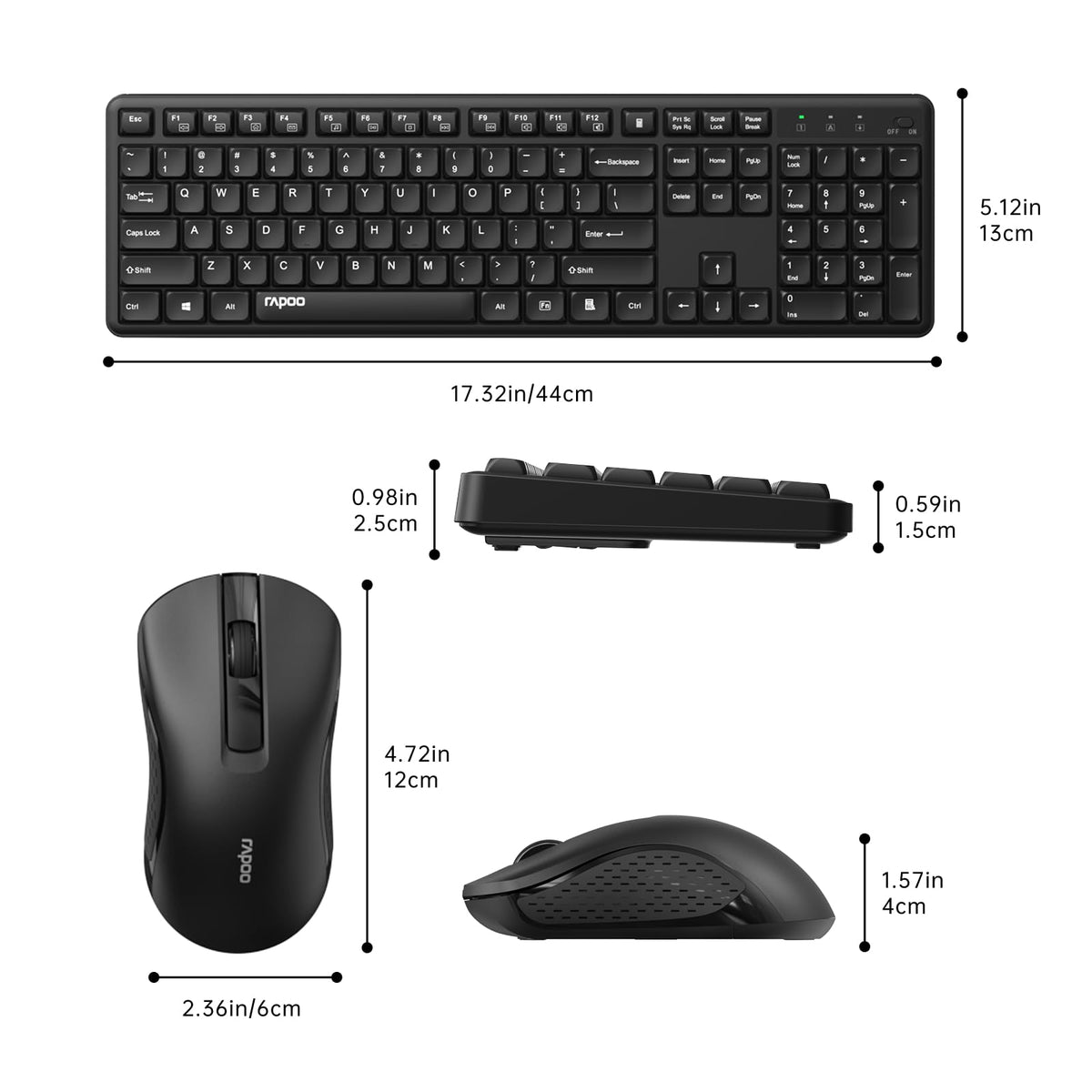 Rapoo X2100 Wireless Keyboard Mouse Combo 2.4GHz USB Black Full Size DEMO