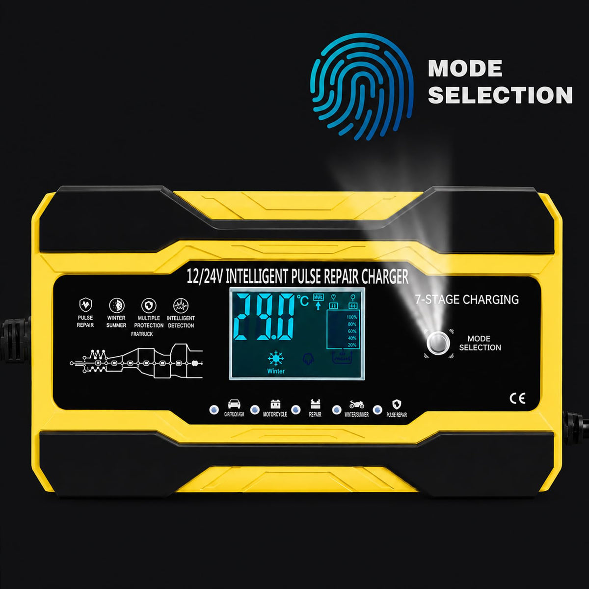 Smart Car Battery Charger 10-Amp 12V 24V Yellow Fast Charging NEW
