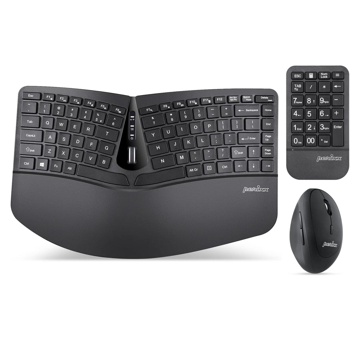 Perixx PERIDUO-606A Wireless Compact Ergonomic Keyboard Mouse Set Black NEW