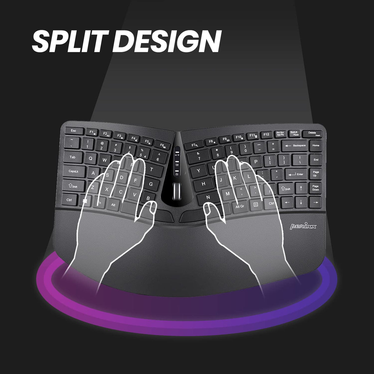 Perixx PERIDUO-606A Wireless Compact Ergonomic Keyboard Mouse Set Black NEW