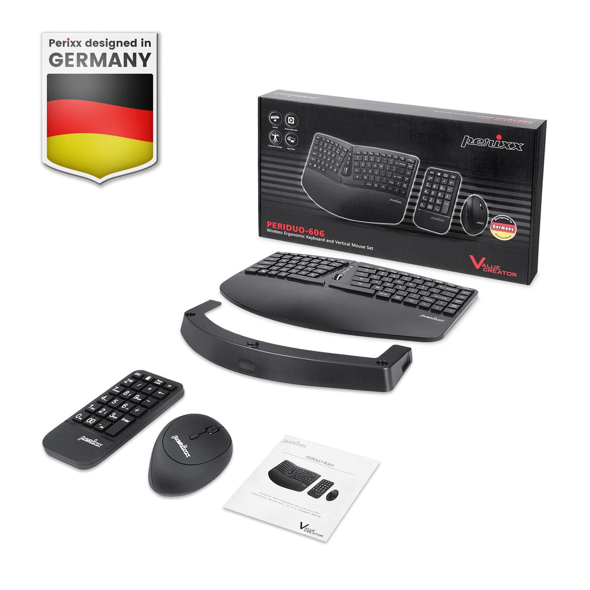 Perixx PERIDUO-606A Wireless Compact Ergonomic Keyboard Mouse Set Black NEW
