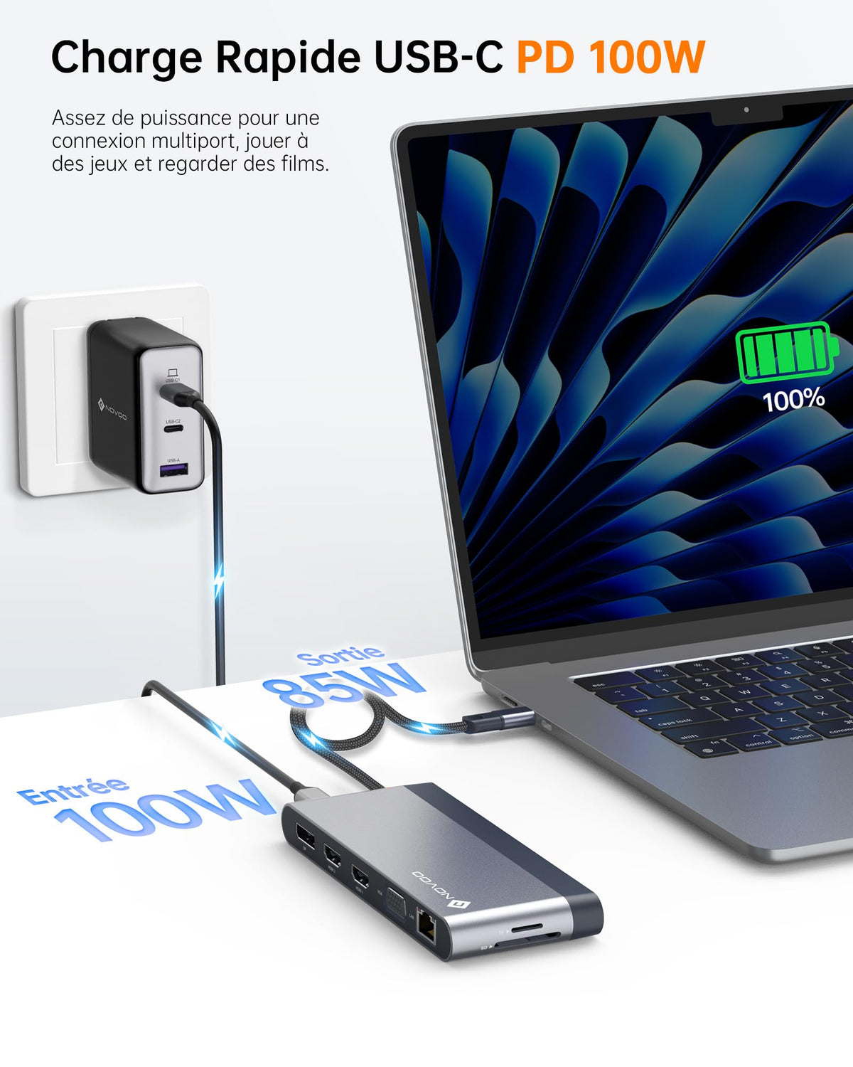 NOVOO 14-in-1 USB-C Docking Station Dual Monitor 4K HDMI Grey RM14F NEW
