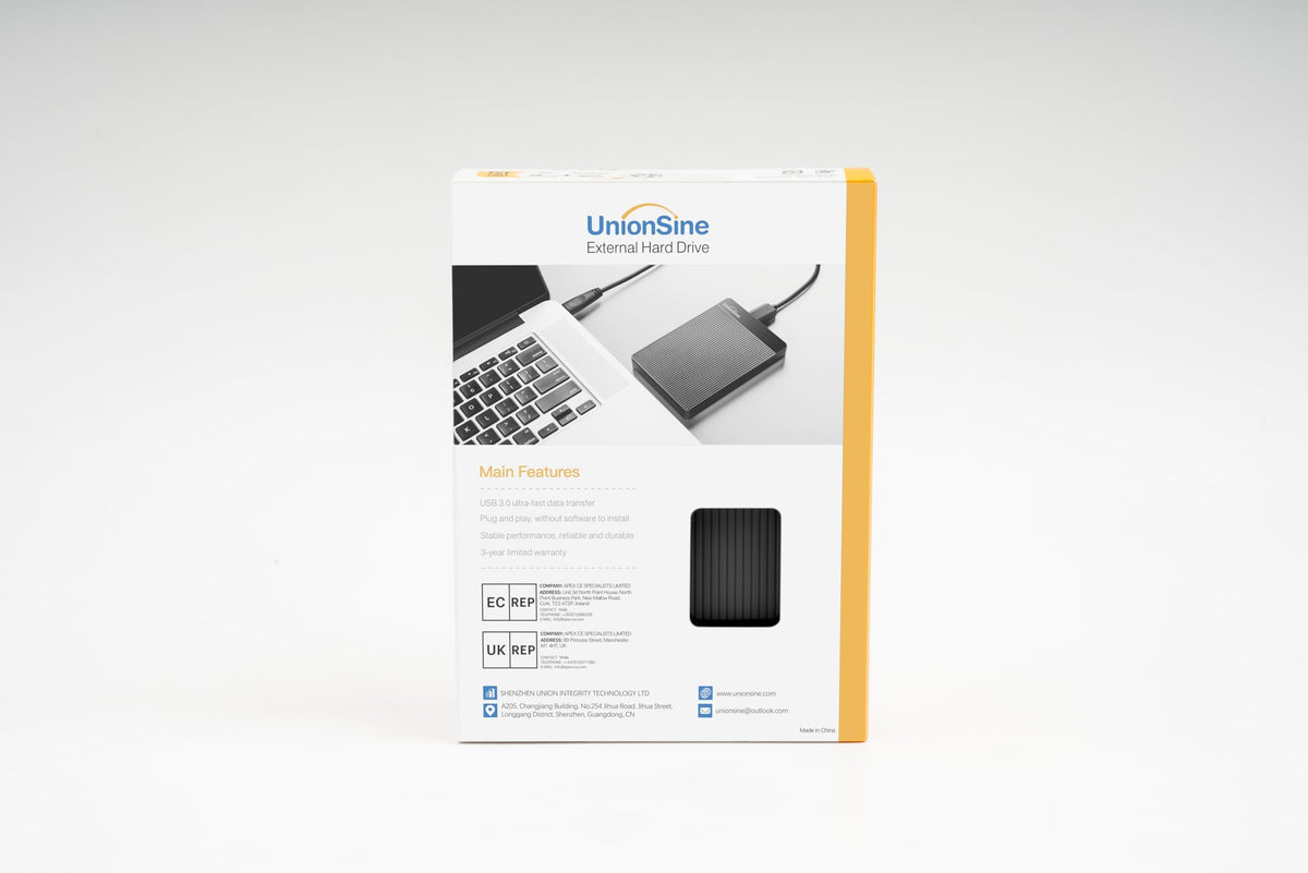 UnionSine 500GB Ultra Slim Portable External Hard Drive - Black NEW