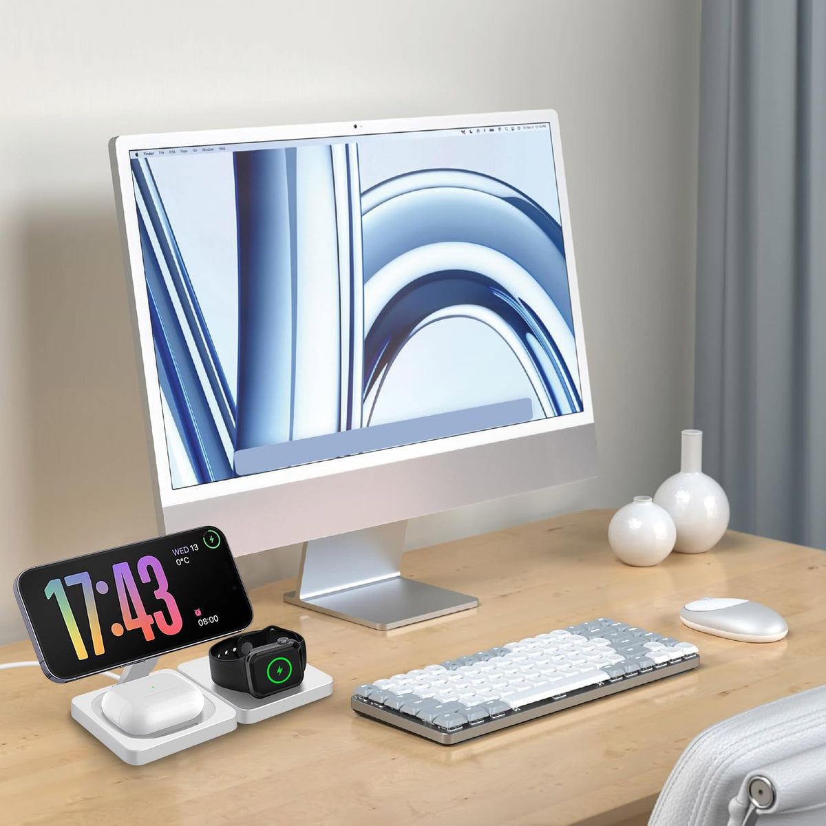 3-in-1 Wireless Charger Station for iPhone AirPods Apple Watch White NEW