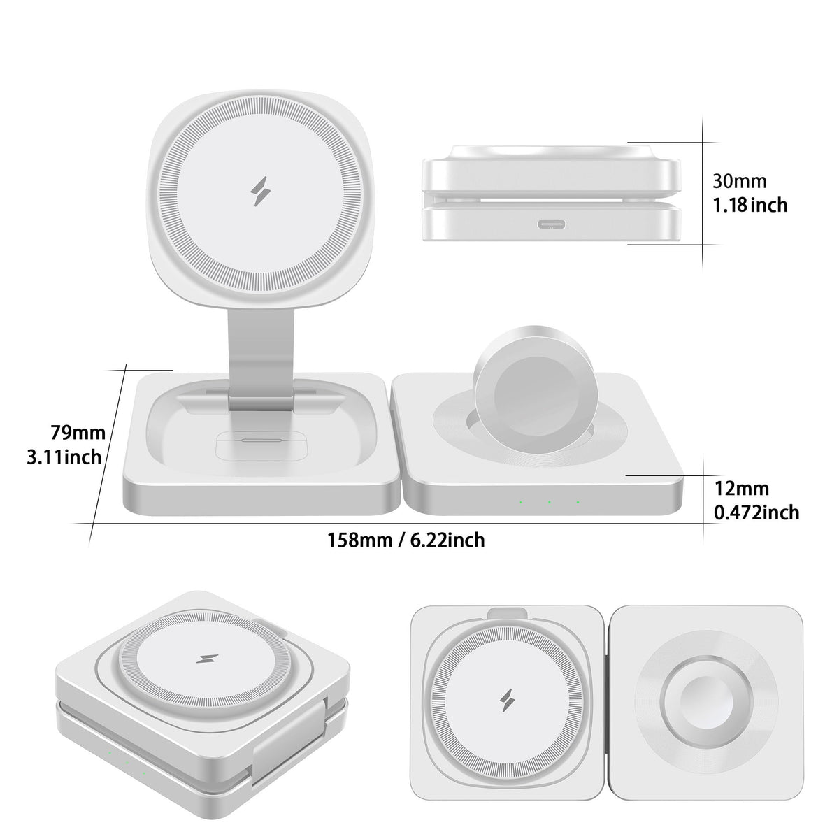 3-in-1 Wireless Charger Station for iPhone AirPods Apple Watch White NEW