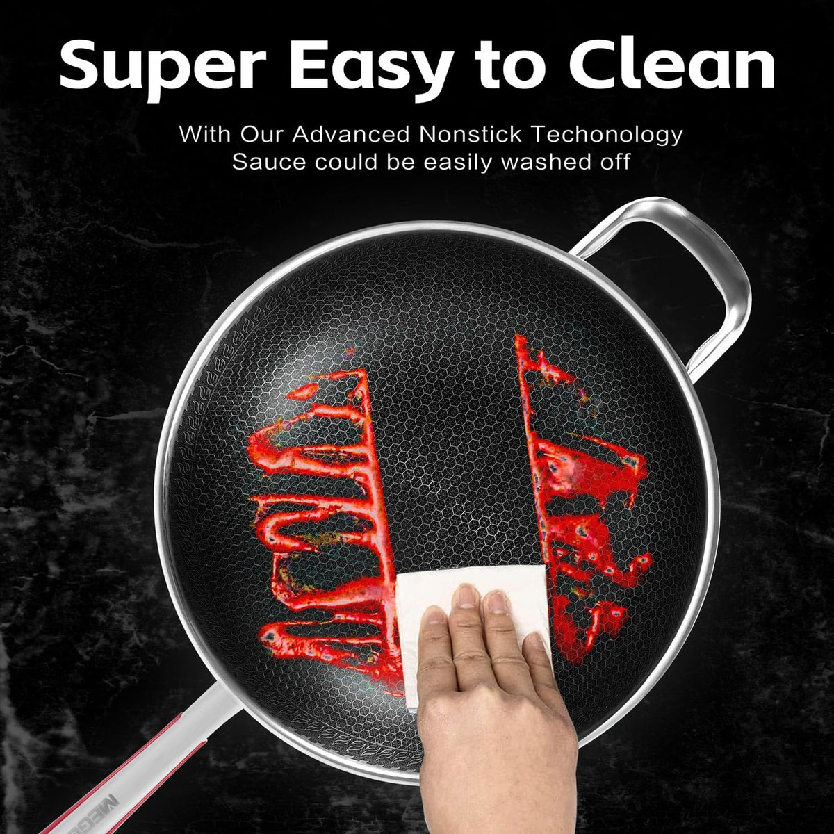 Stainless Steel Woks Non Stick Wok with Glass Lid Silver 32cm Pan NEW