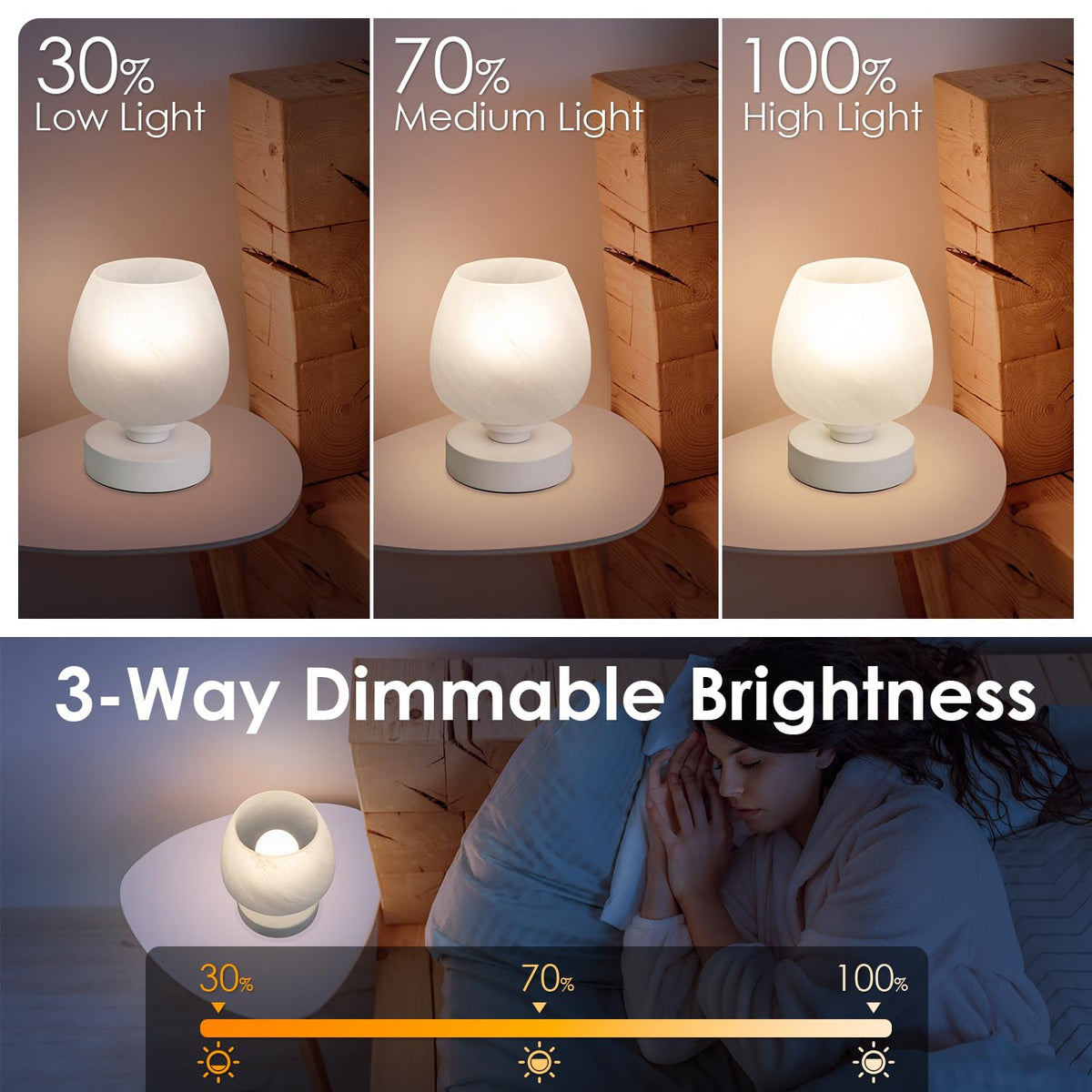 Soilsiu White Touch Bedside Table Lamp with 3 Way Dimmer LED NEW
