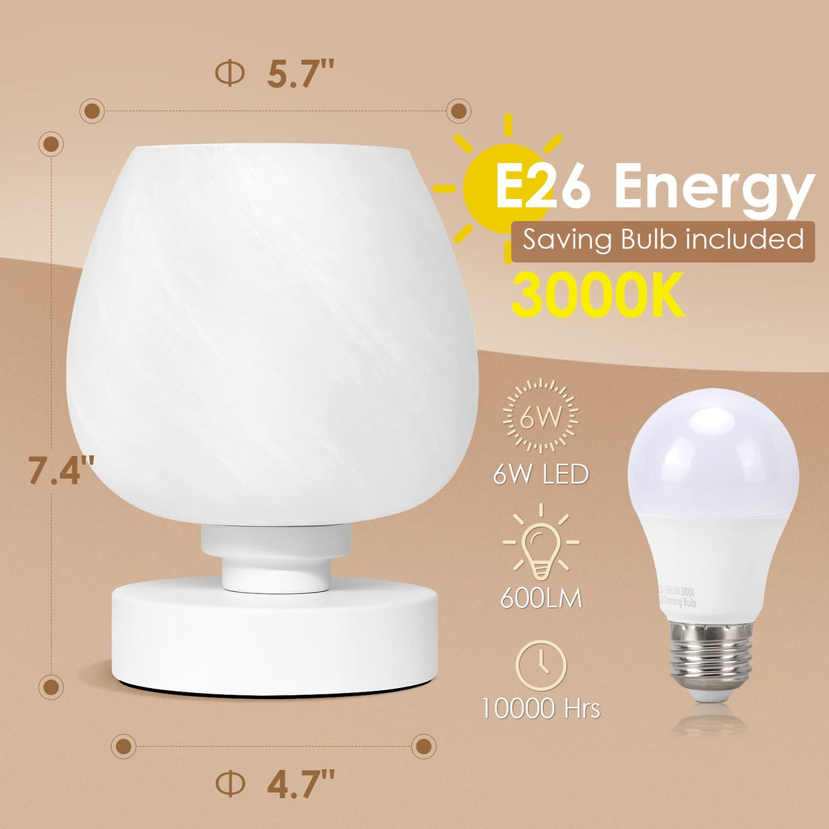 Soilsiu White Touch Bedside Table Lamp with 3 Way Dimmer LED NEW